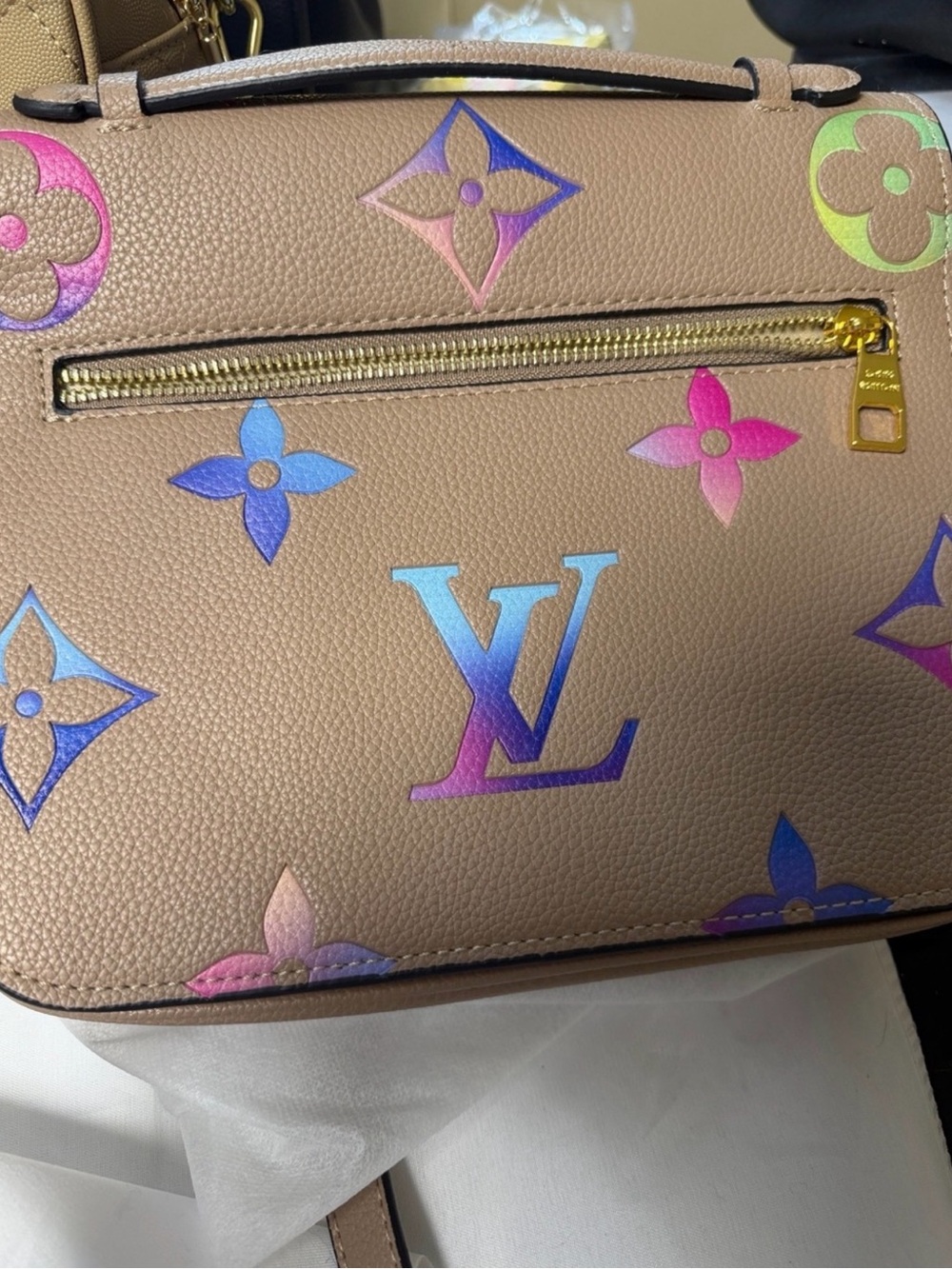 Louis Vuitton Tan Shoulder Bag with Multicolor Iridescent Monogram